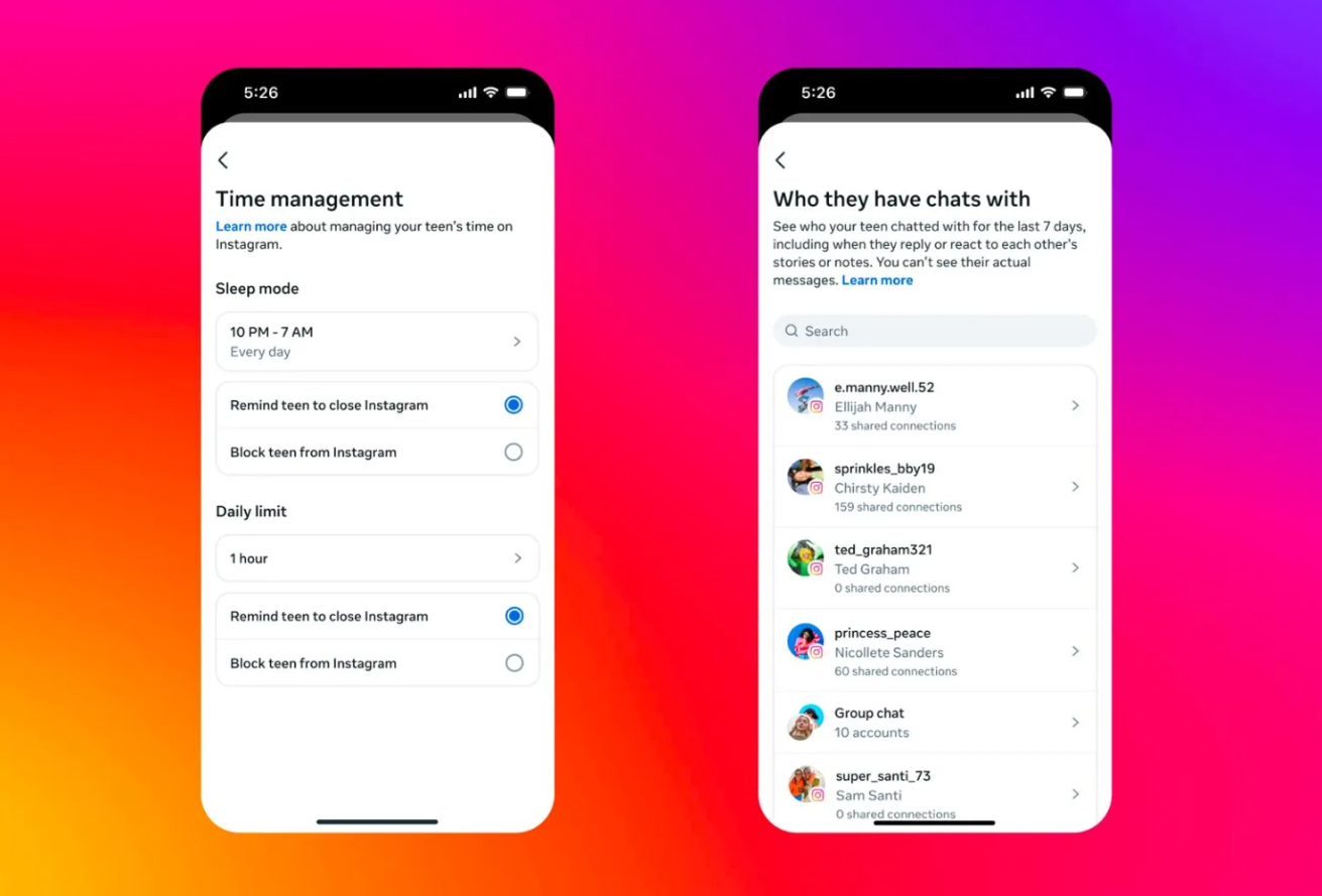 Instagram's Parent Prompt dashboard interface
